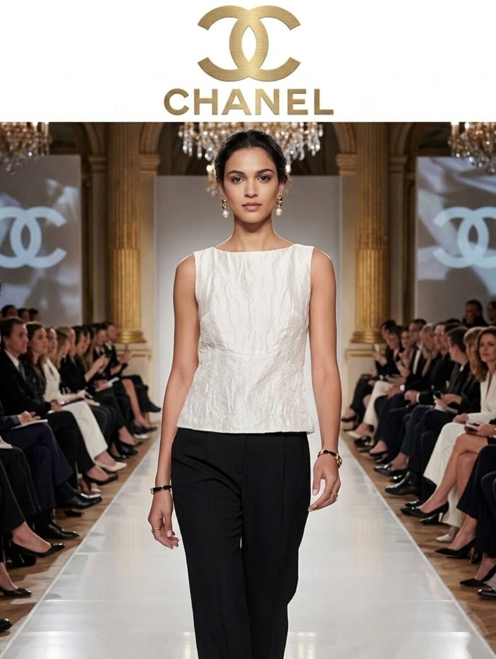 CHANEL Cream Crushed Silk Textured Blouse Top Sz 38 sample collection
